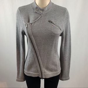 Gray Asymmetrical Zip Knit Sweater - Unbranded